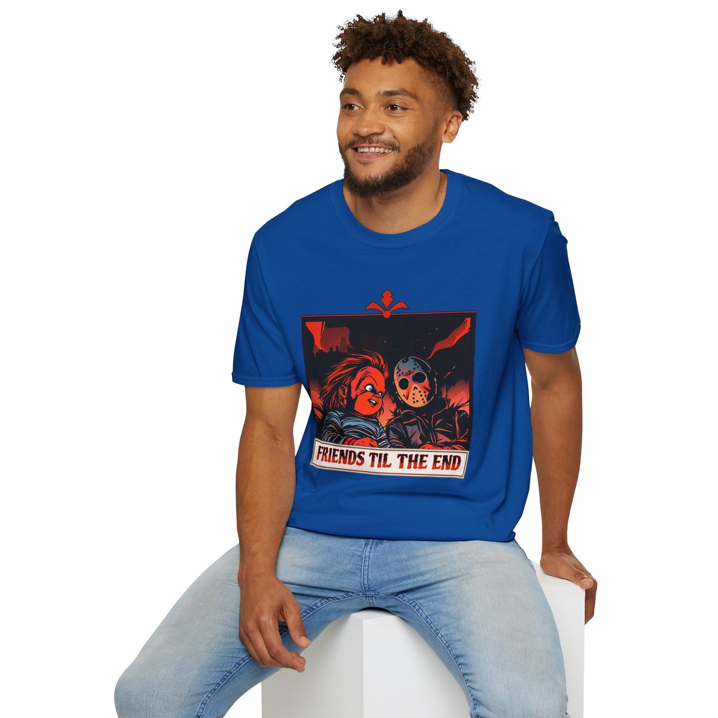 Friends 'Til the End Horror Movie T-Shirt Jason And Chucky Design