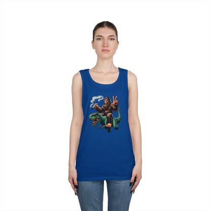 Bigfoot Riding T Rex Tank Top - 420 Peace Sign Design