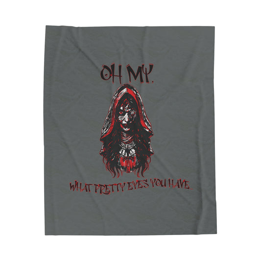 Little Red Riding Hood Inspired Oh My What Pretty Eyes You Have Creep Witch With Twisted Eyes Horror Velveteen Plush Throw Blanket