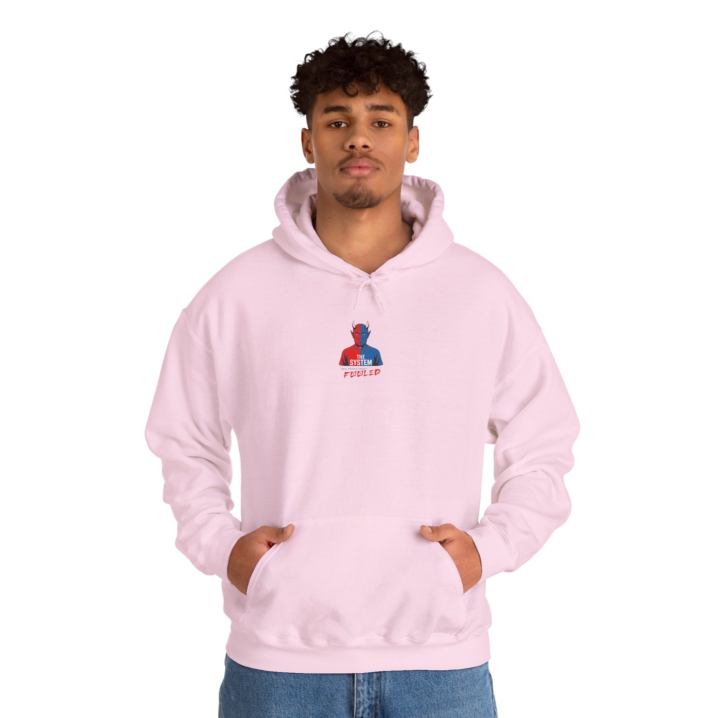 Hooded Sweatshirt - The System - Real People Arent Fooled Red Blue Design