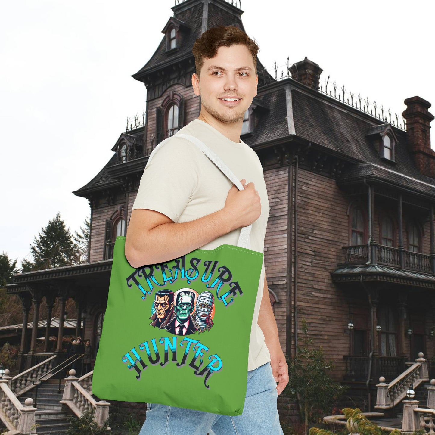 Treasure Hunter Vintage Monster Collector Tote Bag (AOP) Retro Toys Travel