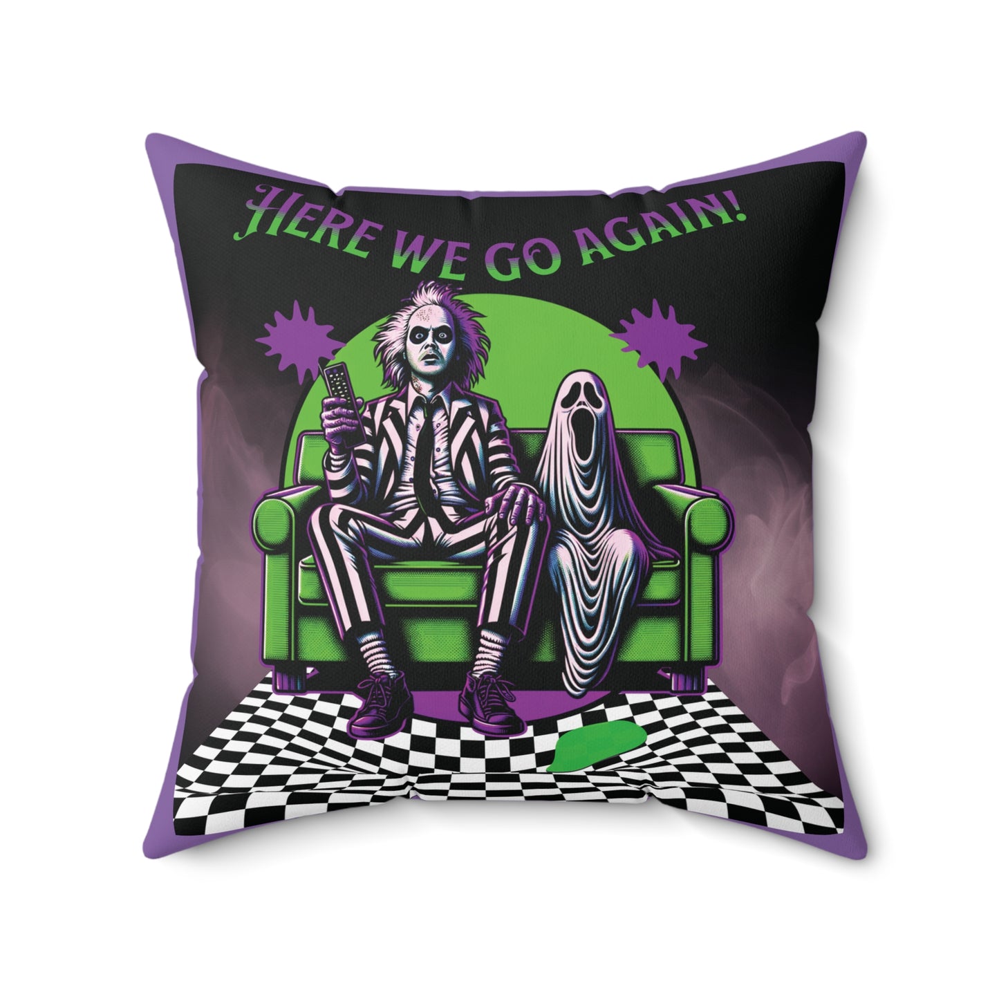 Beetlejuice 2 Inspired Here We Go Again Horror Fun Spun Polyester Square Accent Throw Pillow