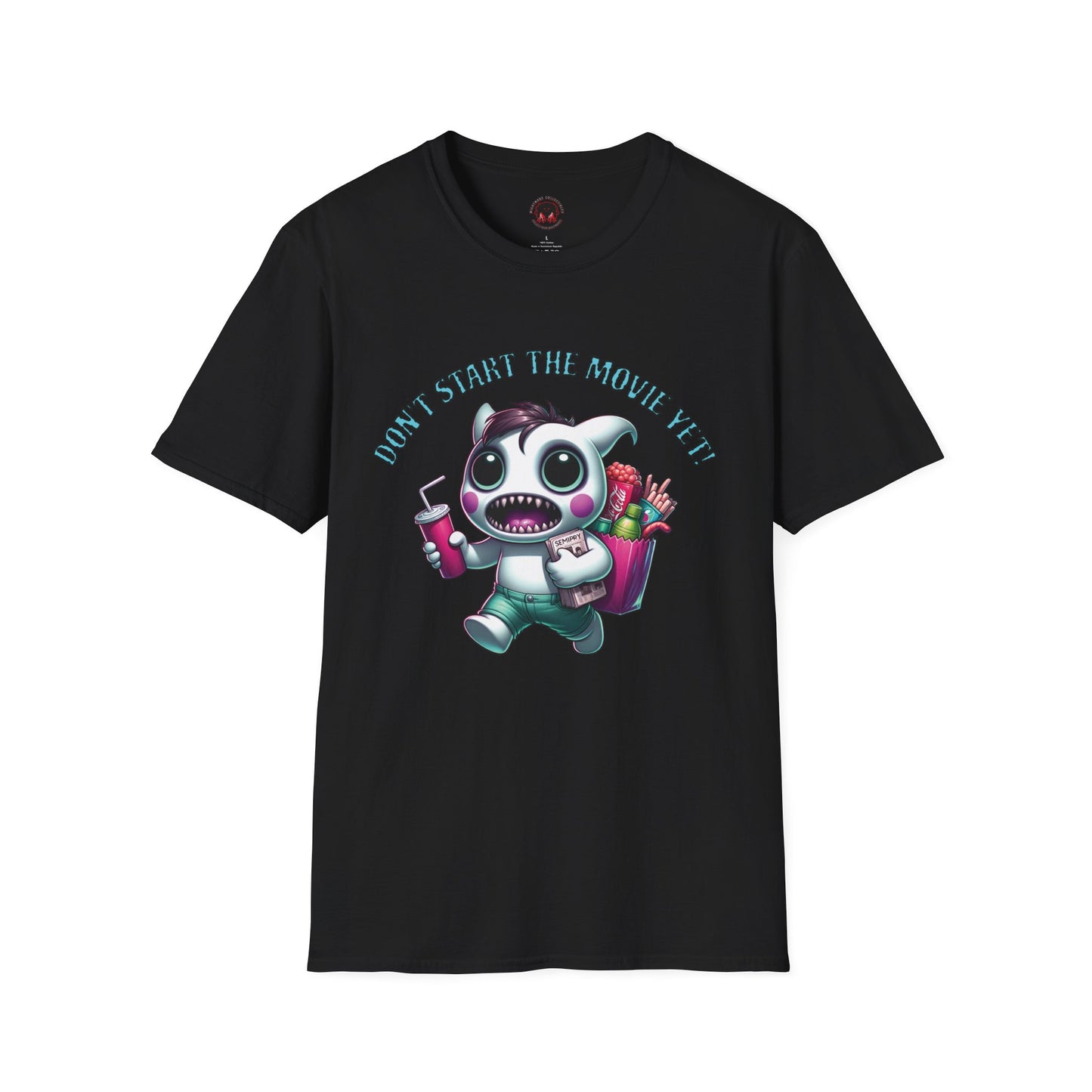 Don't Start The Movie Yet! Running Cute Monster Horror Fun Unisex Soft style T Shirt Mens Womens