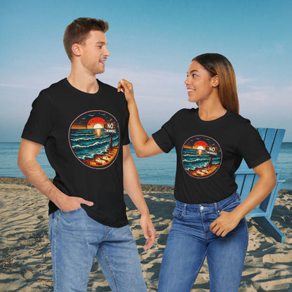 No Swimming Bloody Water Beach Unisex Jersey Short Sleeve T-Shirt Horror Ocean Shark