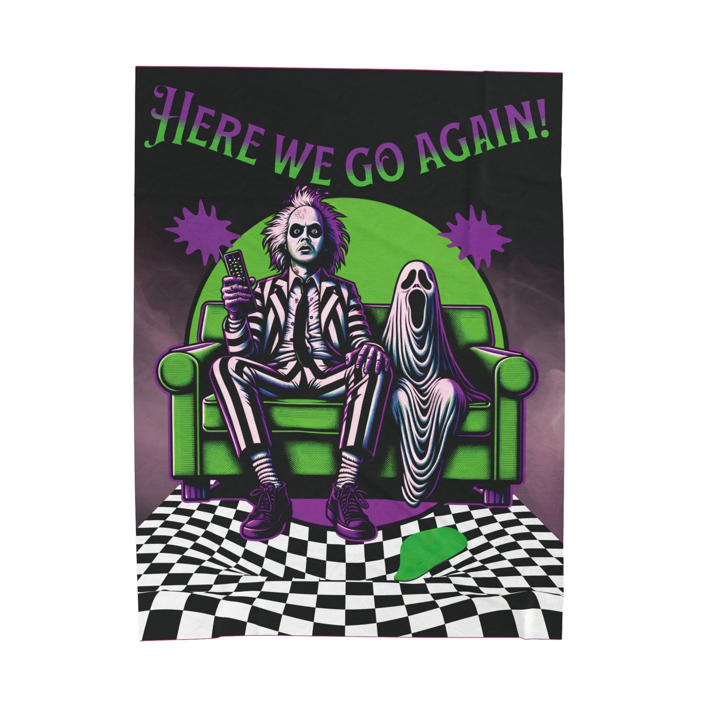 Beetlejuice 2 Inspired Here We Go Again Horror Fun Velveteen Plush Throw Blanket