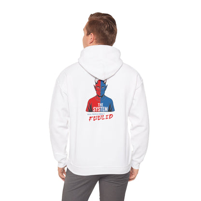 Hooded Sweatshirt - The System - Real People Arent Fooled Red Blue Design
