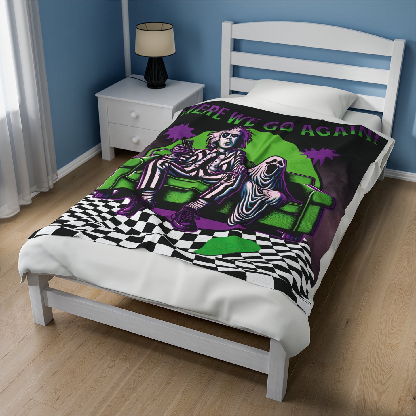 Beetlejuice 2 Inspired Here We Go Again Horror Fun Velveteen Plush Throw Blanket