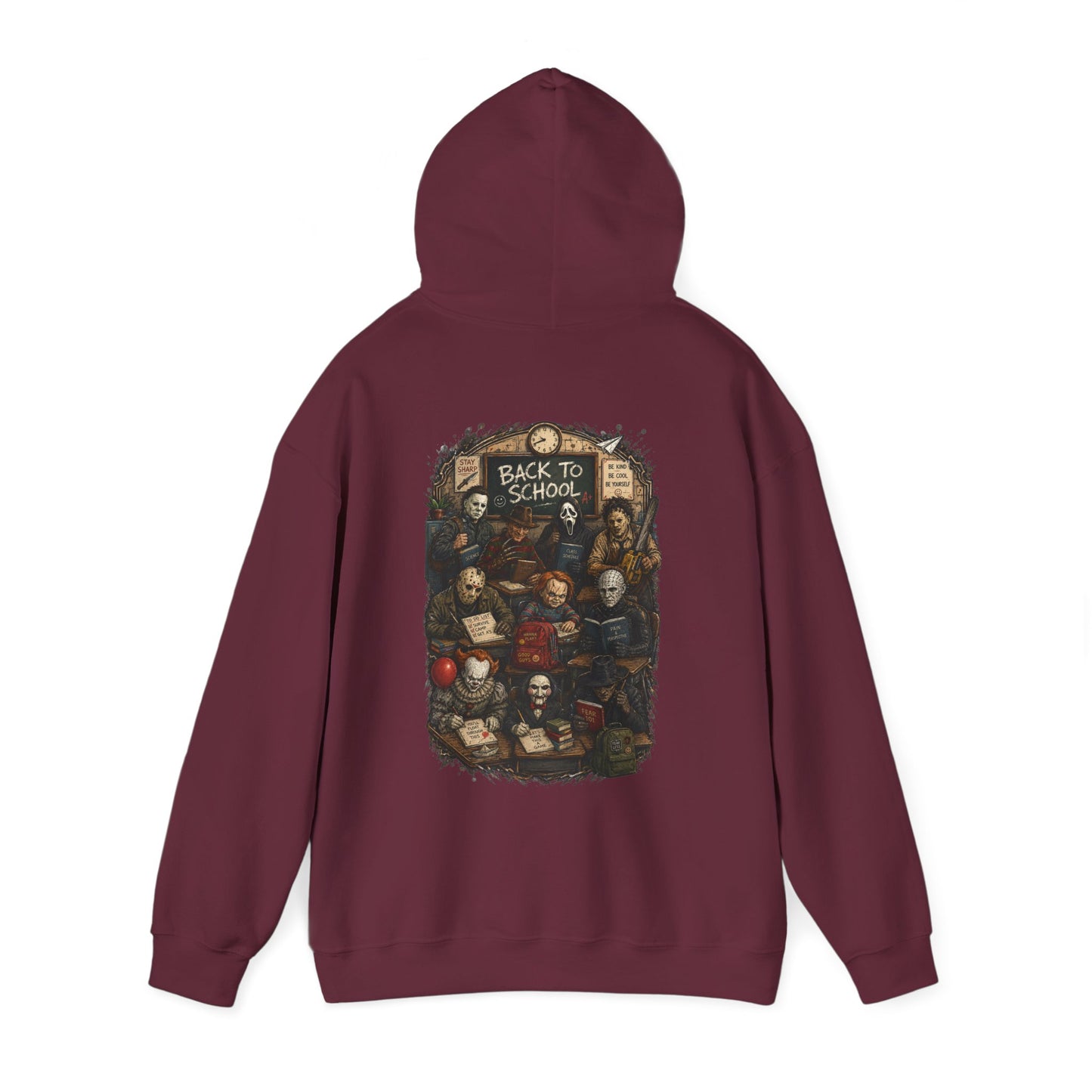 Horror Icons "Back to School" Hoodie — Vintage Movie Villains Graphic Sweatshirt