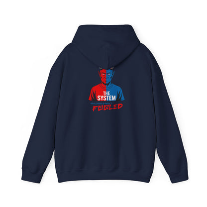 Hooded Sweatshirt - The System - Real People Arent Fooled Red Blue Design