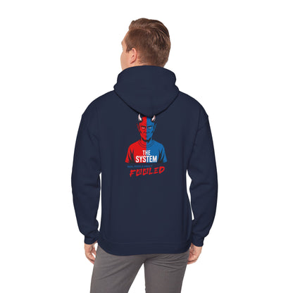 Hooded Sweatshirt - The System - Real People Arent Fooled Red Blue Design