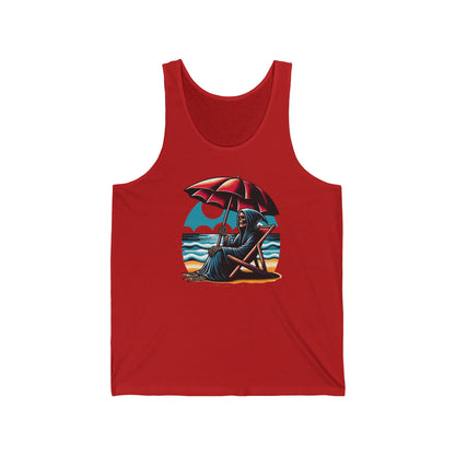 Summerween Grim Reaper Beach Day Unisex Jersey Tank Top