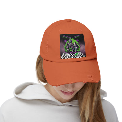 Beetlejuice 2 Inspired Here We Go Again Horror Fun Unisex Distressed Baseball Cap Hat