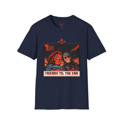 Friends 'Til the End Horror Movie T-Shirt Jason And Chucky Design