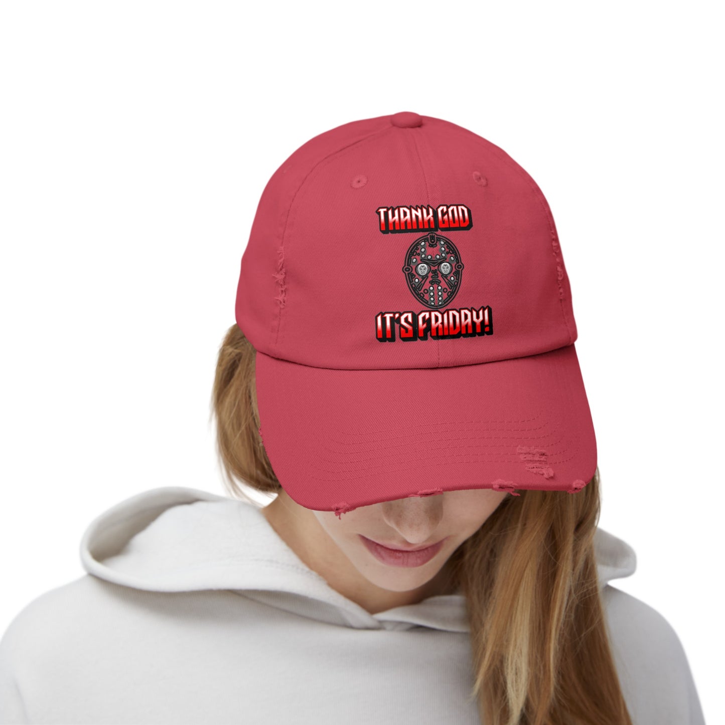 Thank god, It's Friday! TGIF Jason Hockey Mask Horror Fun Hat Unisex Distressed Cap