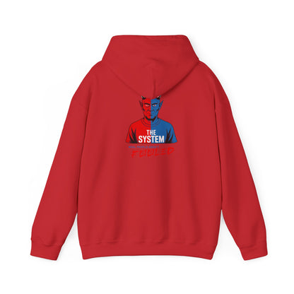 Hooded Sweatshirt - The System - Real People Arent Fooled Red Blue Design
