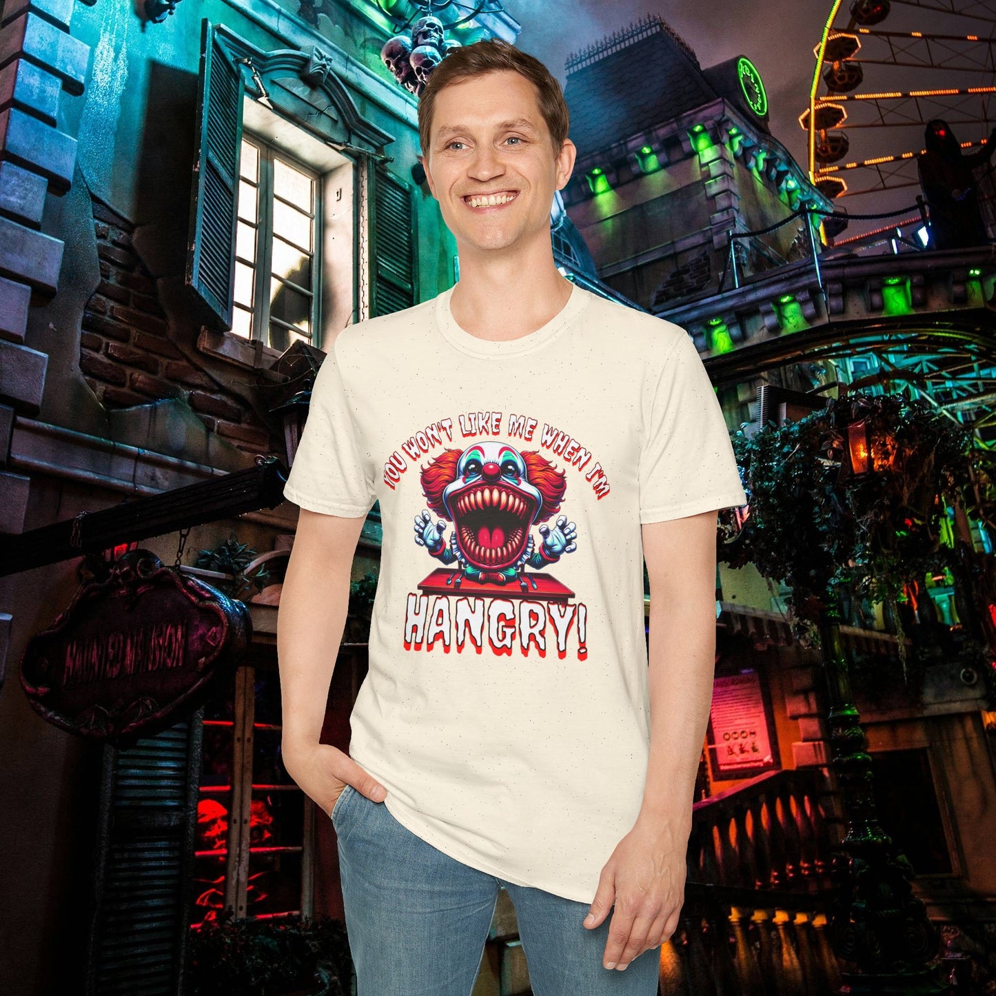 You Won't Like Me When I'm Hangry Killer Clown Unisex Softstyle T-Shirt Horror Fun