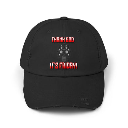 Thank god, It's Friday! TGIF Jason Hockey Mask Horror Fun Hat Unisex Distressed Cap