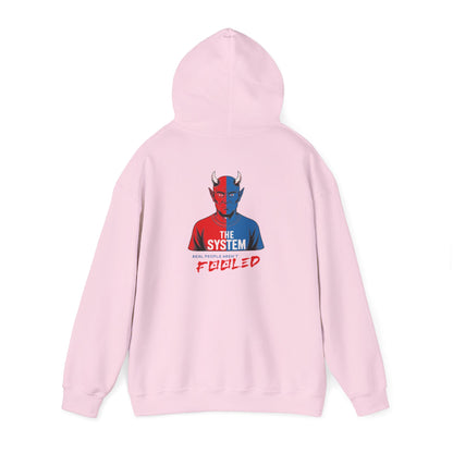 Hooded Sweatshirt - The System - Real People Arent Fooled Red Blue Design