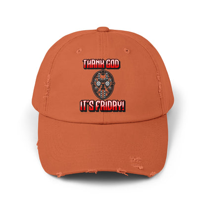 Thank god, It's Friday! TGIF Jason Hockey Mask Horror Fun Hat Unisex Distressed Cap