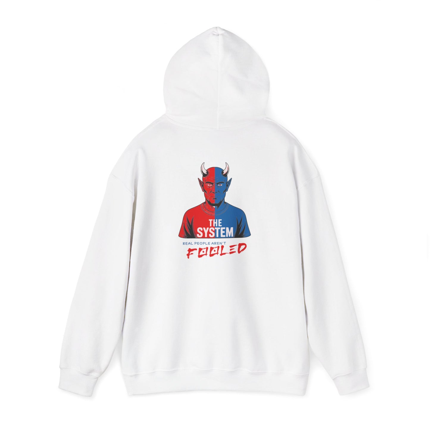 Hooded Sweatshirt - The System - Real People Arent Fooled Red Blue Design