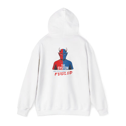 Hooded Sweatshirt - The System - Real People Arent Fooled Red Blue Design