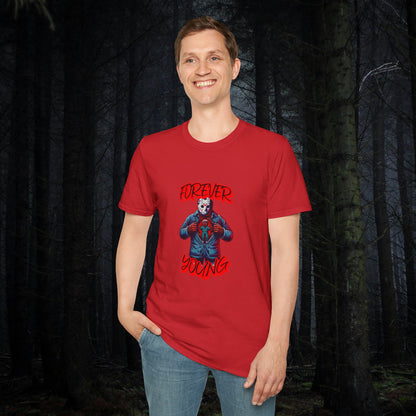 Horrorvational Forever Young Horror Fun Jason With The Mask On Voorhees Unisex Softstyle T-Shirt Friday Shirt