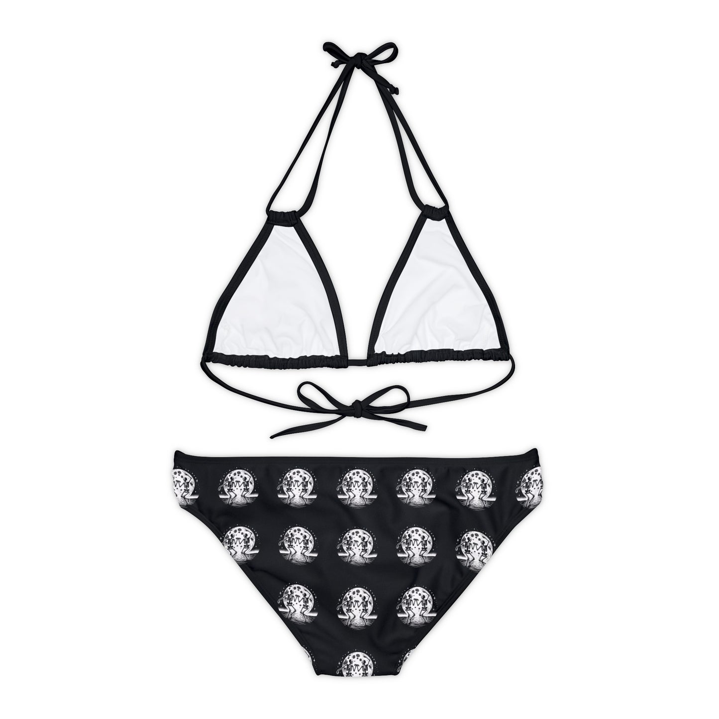 Summerween It's Not My Fault, The Moon Was Full Dancing Skeleton Strappy Bikini Set Swimsuit(AOP)