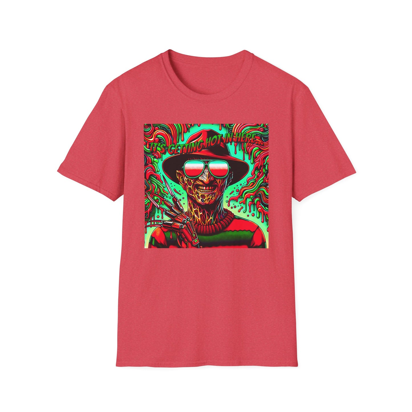 Horradelic Horror Freddy With Sunglasses Krueger It's Getting Hot In Here Unisex Softstyle T-Shirt Nightmare Fun Shirt Elm St