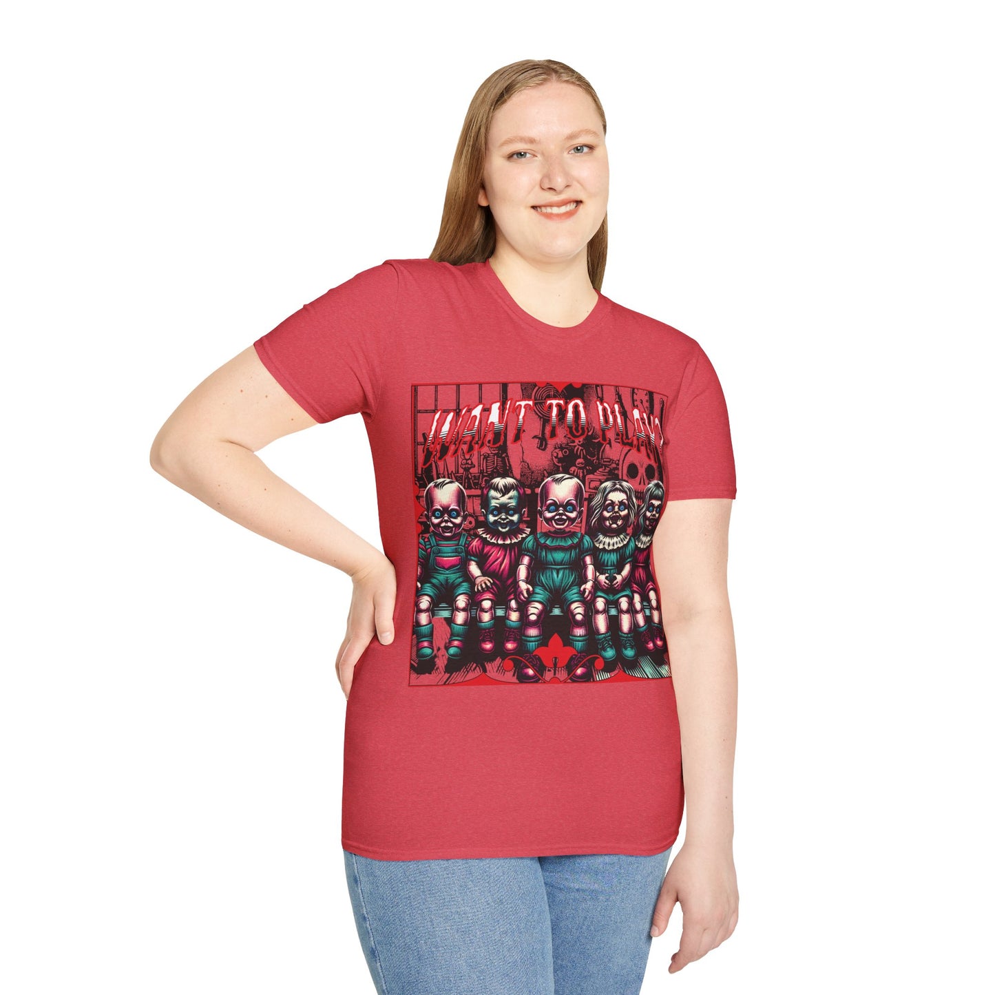 Creepy Dolls Toy Room Want To Play? Horror Fun Unisex Soft style T Shirt Men Women