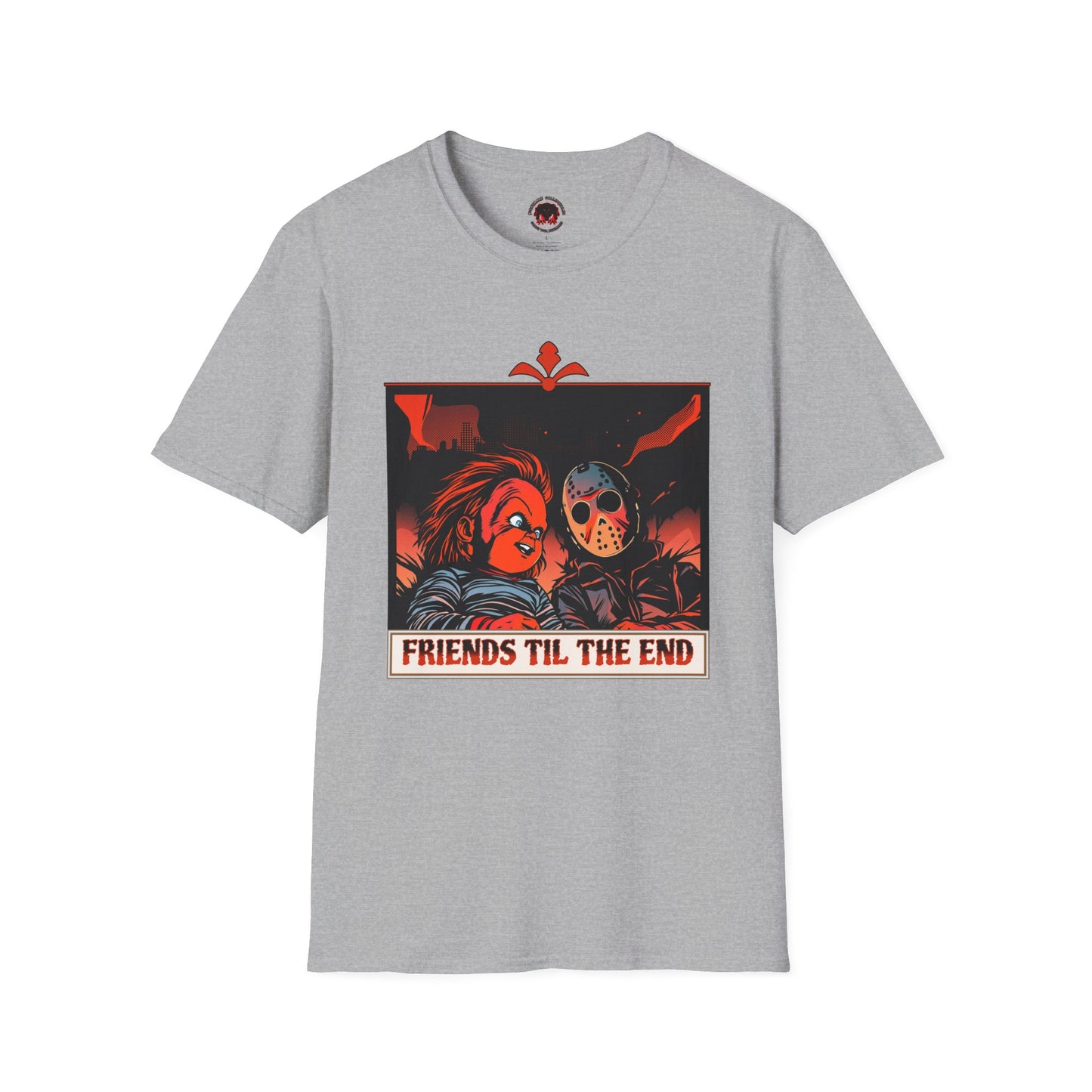 Friends 'Til the End Horror Movie T-Shirt Jason And Chucky Design