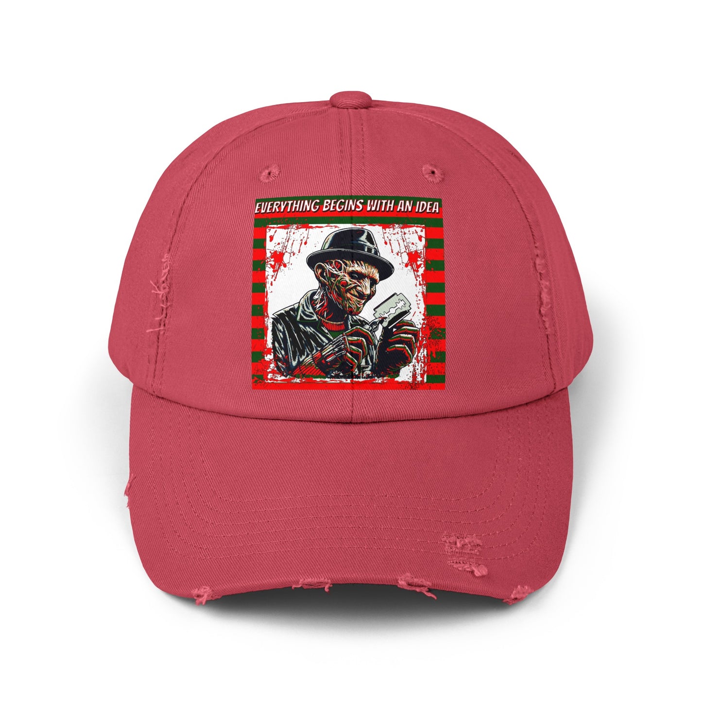 Horrorvational - Everything Begins With An Idea Nightmare Unisex Distressed Cap Elm Street Freddy