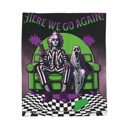 Beetlejuice 2 Inspired Here We Go Again Horror Fun Velveteen Plush Throw Blanket