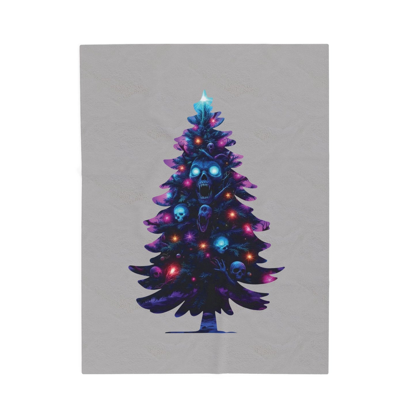 Gothic Neon Skull Christmas Tree Plush Blanket