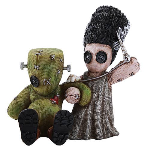 Pinheads Voodoo Style Button Eyes Mad Stitch Love Universal Frankenstein and Bride Monster Mini Resin Statue