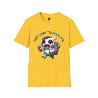 Don't Start The Movie Yet! Running Cute Monster Horror Fun Unisex Soft style T Shirt Mens Womens