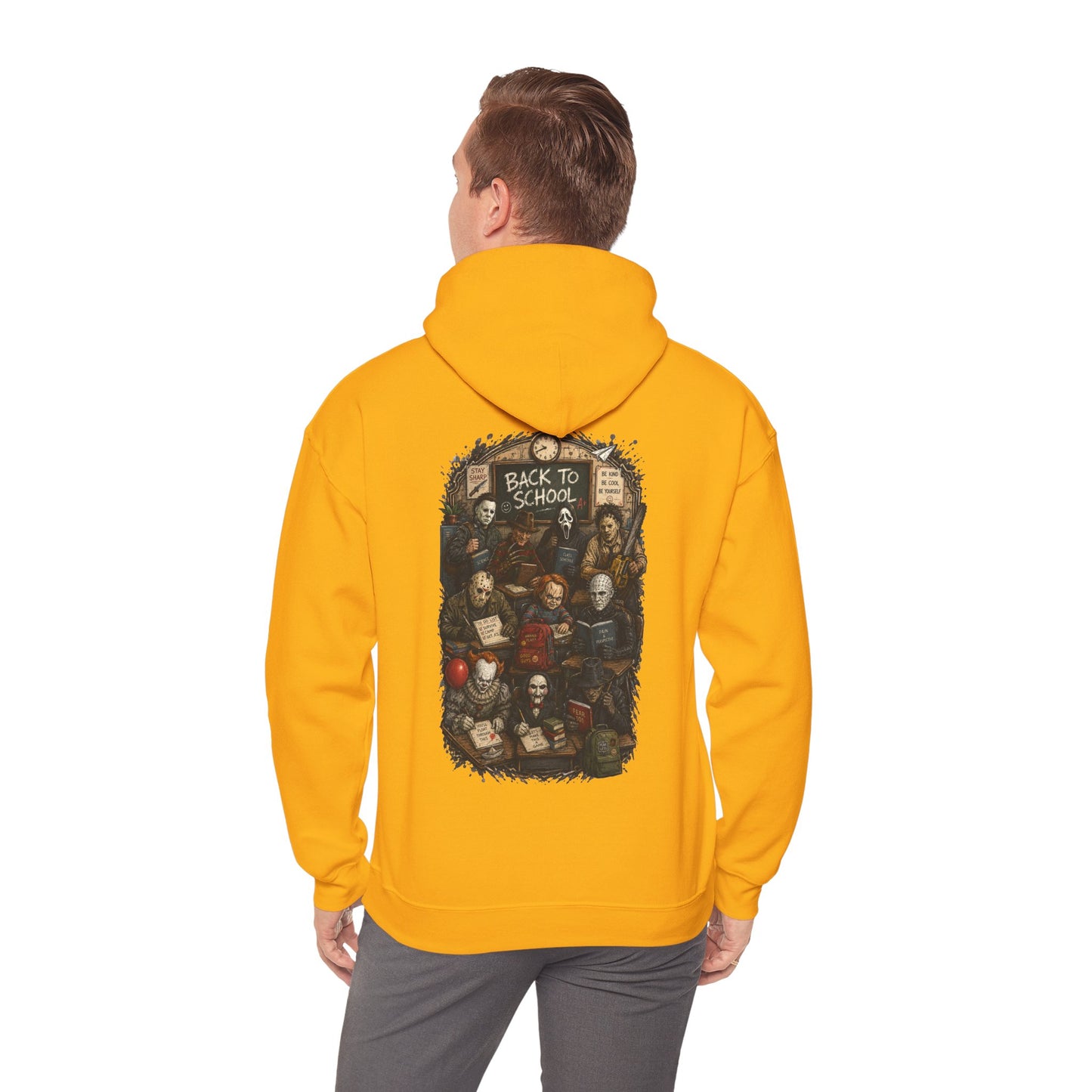 Horror Icons "Back to School" Hoodie — Vintage Movie Villains Graphic Sweatshirt