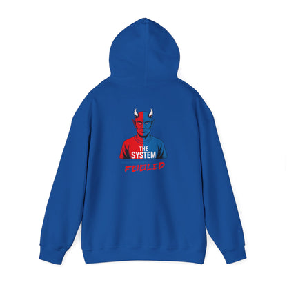 Hooded Sweatshirt - The System - Real People Arent Fooled Red Blue Design