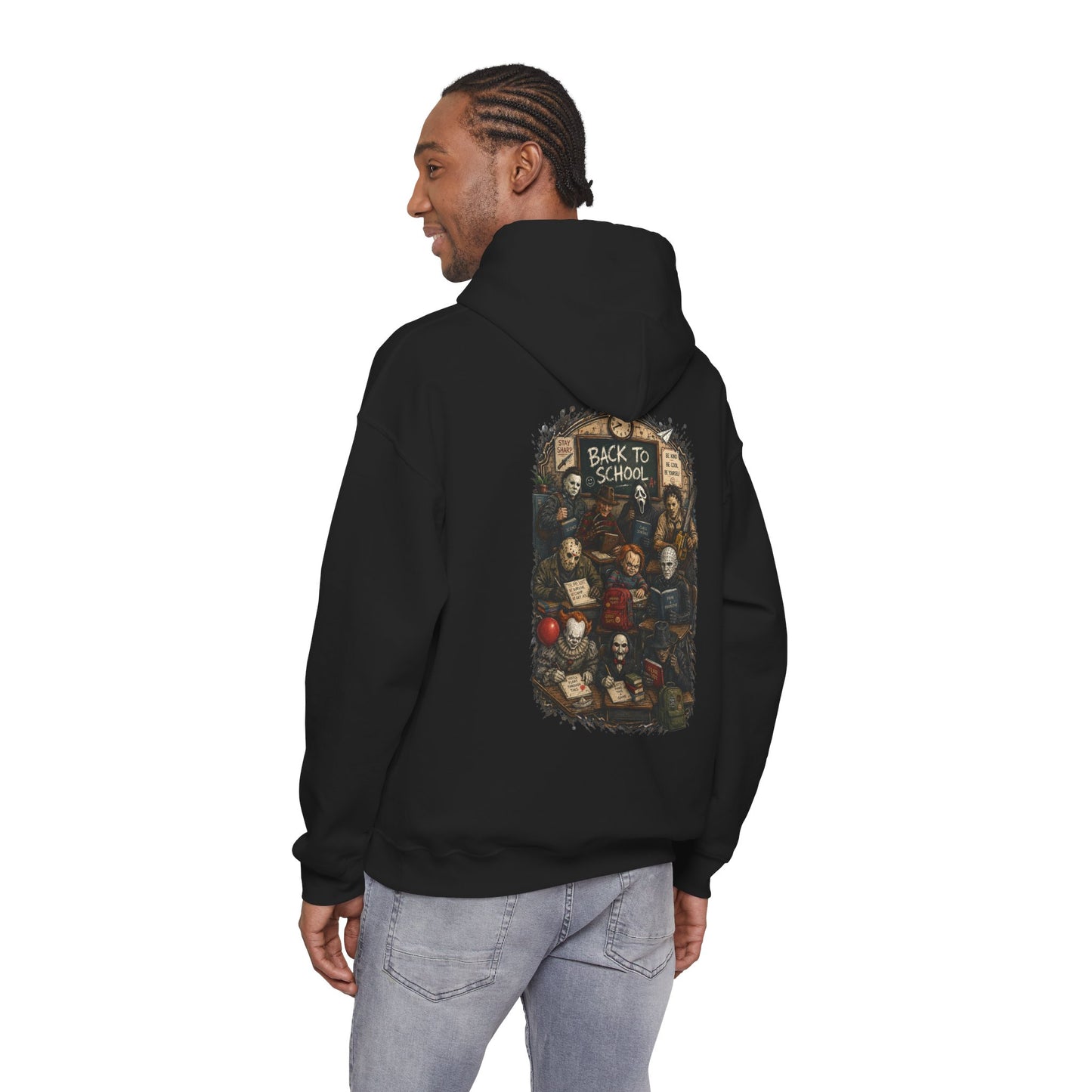 Horror Icons "Back to School" Hoodie — Vintage Movie Villains Graphic Sweatshirt
