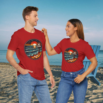 No Swimming Bloody Water Beach Unisex Jersey Short Sleeve T-Shirt Horror Ocean Shark