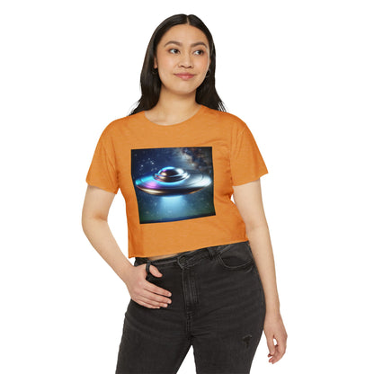Women's Festival UFO Crop Top - Cosmic Graphic Tee for Music and Art Lovers