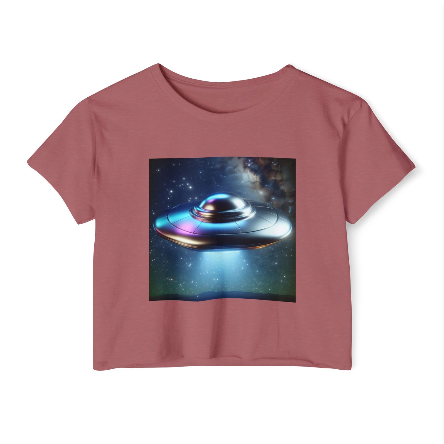 Women's Festival UFO Crop Top - Cosmic Graphic Tee for Music and Art Lovers