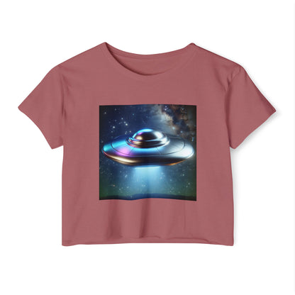 Women's Festival UFO Crop Top - Cosmic Graphic Tee for Music and Art Lovers