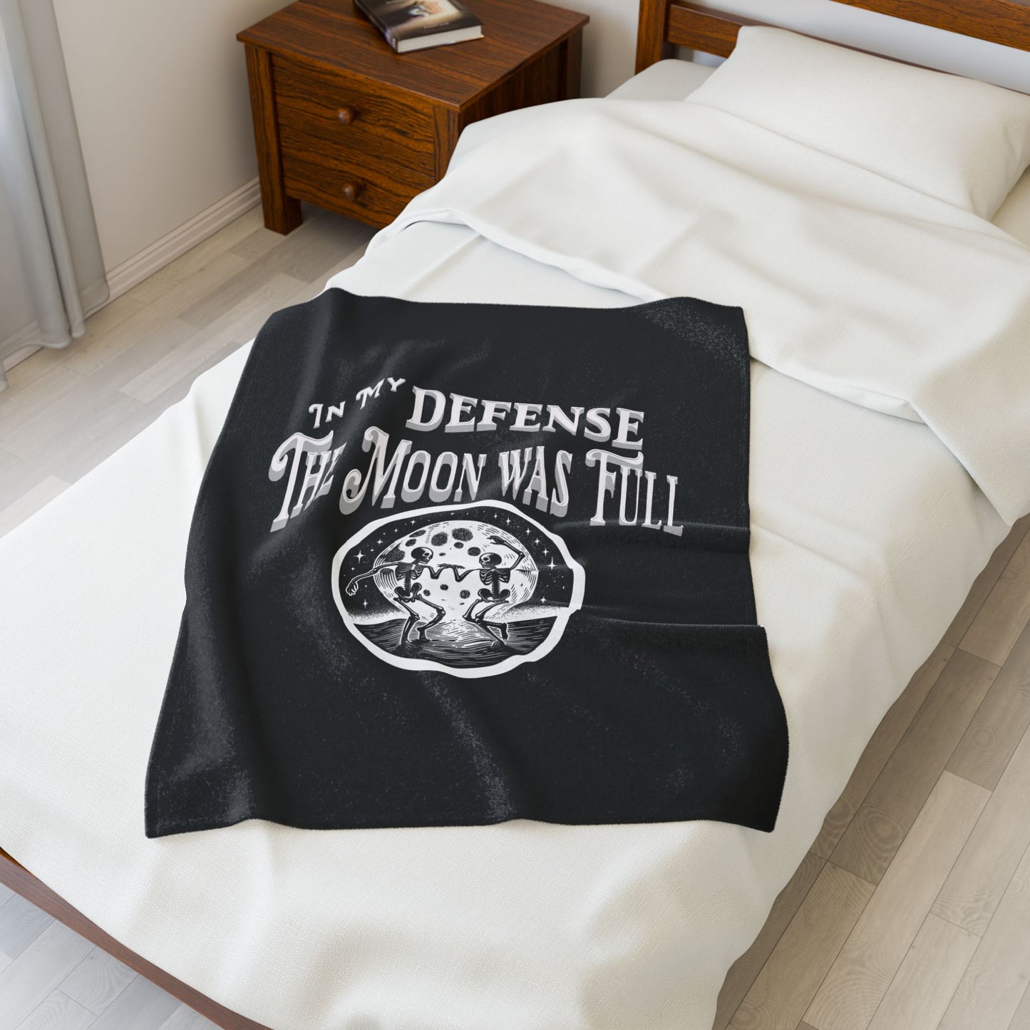 In My Defense The Moon Was Full Dancing Skeletons Gothic Fun Velveteen Plush Throw Blanket