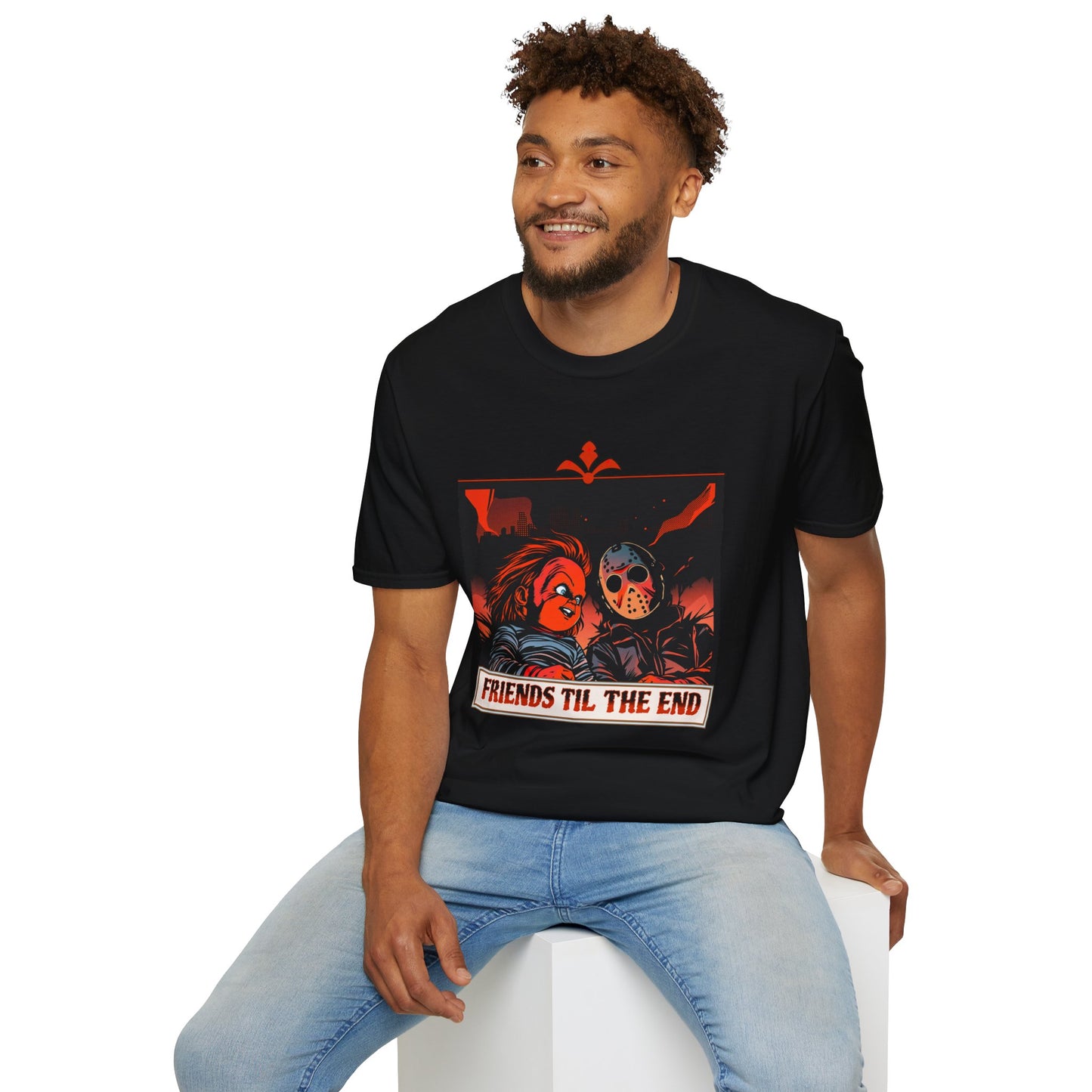 Friends 'Til the End Horror Movie T-Shirt Jason And Chucky Design