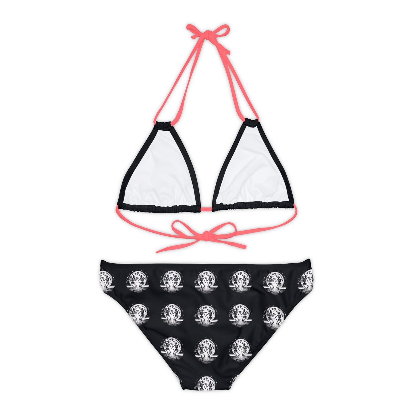 Summerween It's Not My Fault, The Moon Was Full Dancing Skeleton Strappy Bikini Set Swimsuit(AOP)