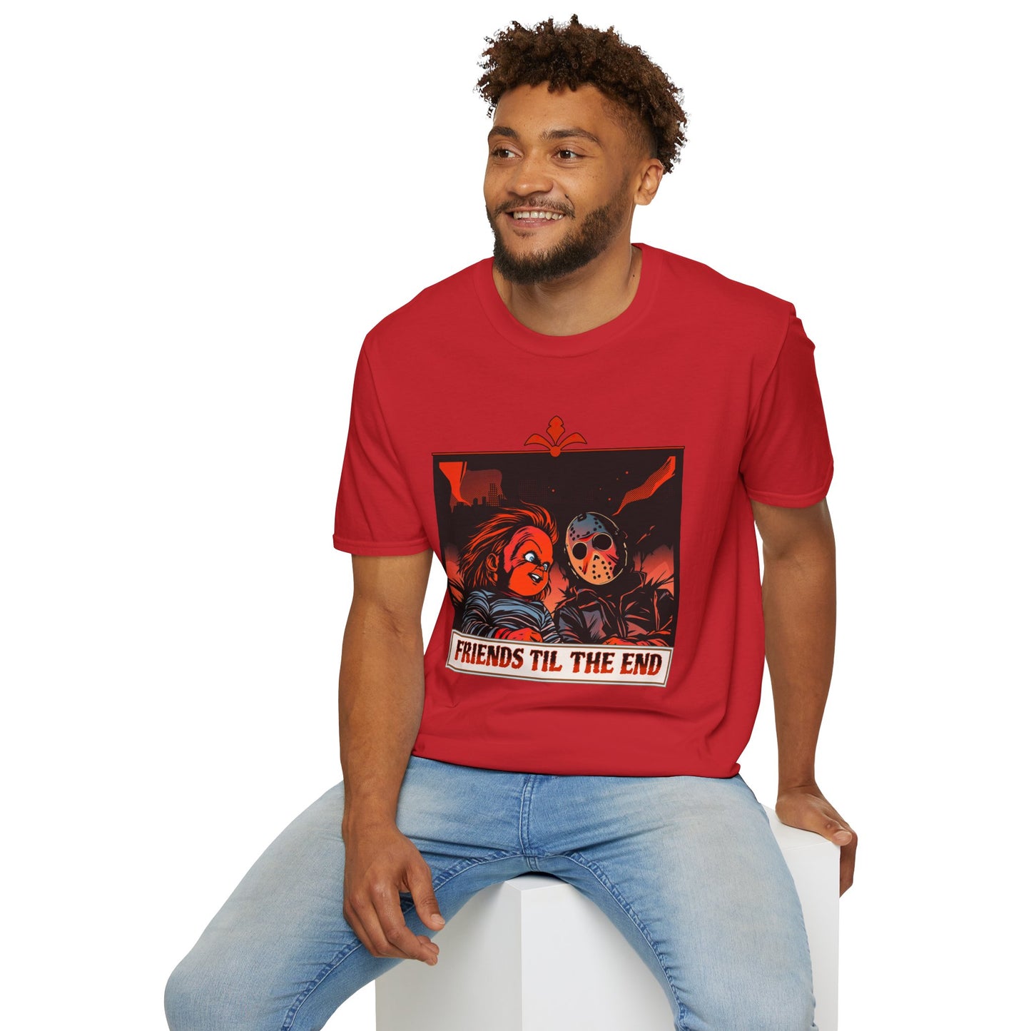 Friends 'Til the End Horror Movie T-Shirt Jason And Chucky Design