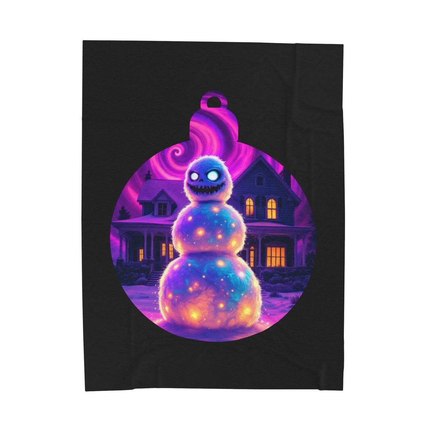 Cosmic Snowman Velveteen Plush Blanket — Glowing Ornament Holiday Throw