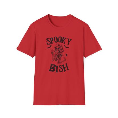 Spooky Bish Skeleton with Sunglasses and Peace Sign Gothic Horror Fun Unisex Softstyle T-Shirt