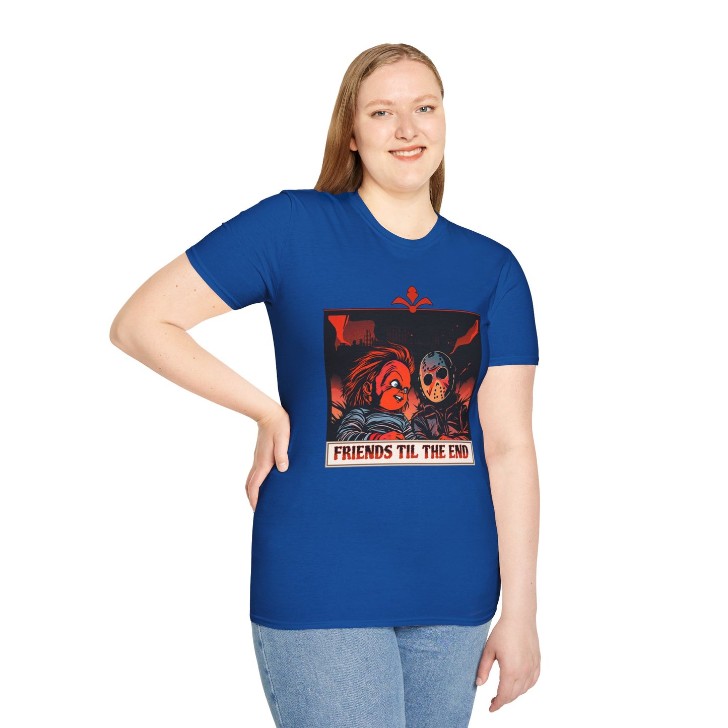 Friends 'Til the End Horror Movie T-Shirt Jason And Chucky Design