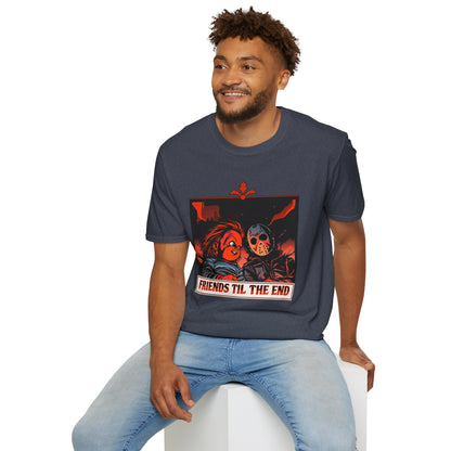 Friends 'Til the End Horror Movie T-Shirt Jason And Chucky Design